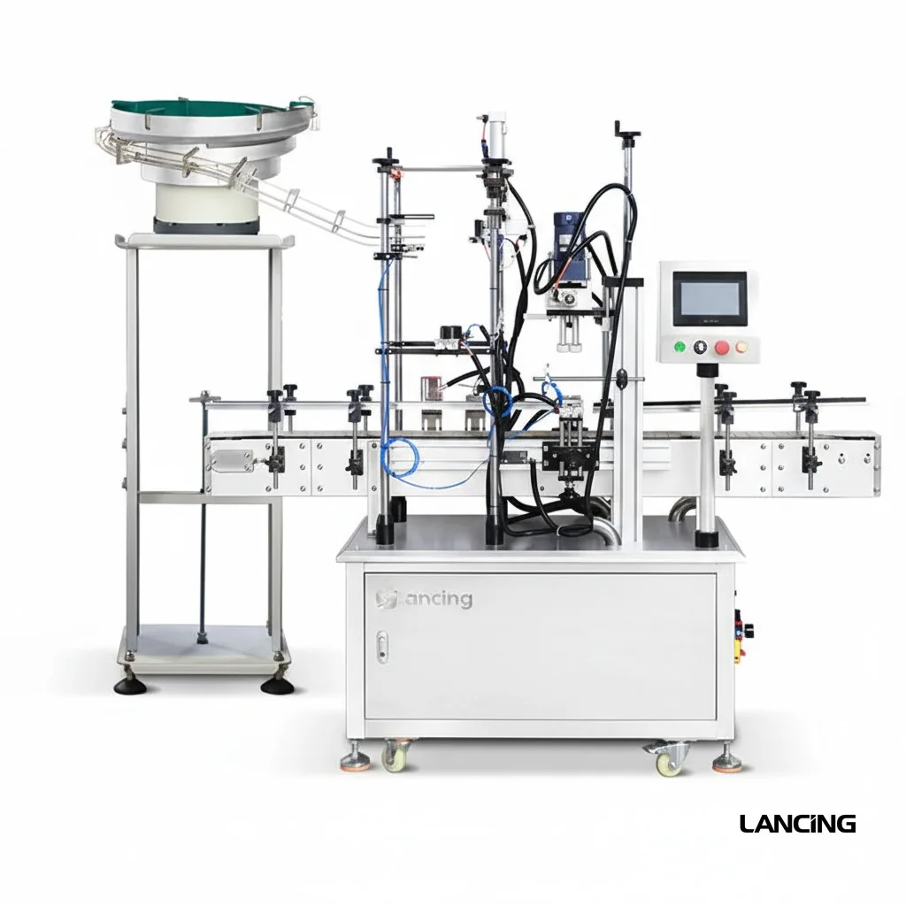Automatic pump bottle capping machine with vibrating bowl